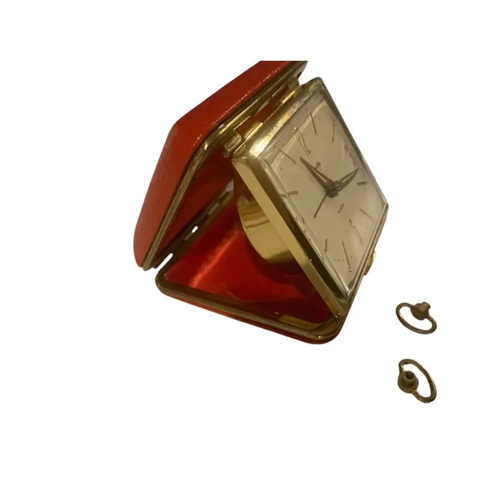 Vintage Bradley Red Folding Travel Winding Alarm Clock MCM Salvage